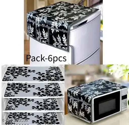 Shivam Creations 1 Pc Microwave/Oven Top Cover + 1 Pc Fridge/Refrigerator Top Cover + 4 Fridge Mate (  Black)