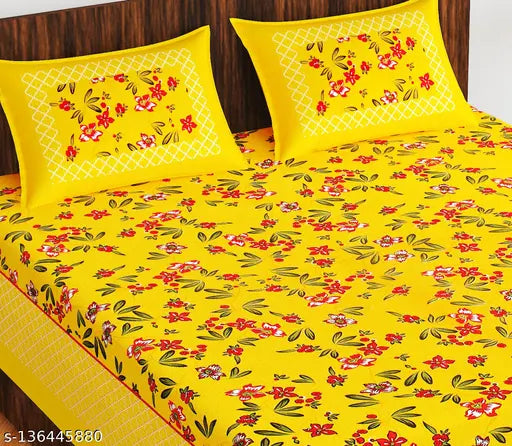 100% Cotton Rajasthani Jaipuri Double bed Size #Bedsheets Set of 1 Double #Bedsheets with 2 Pillow Covers (Multicolour) - 180 TC