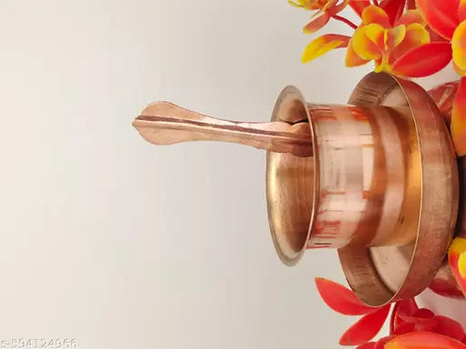 Copper Brass Panchpatra with Spoon & Bowl | Traditional Pooja Panch Patra Set for Mandir Use