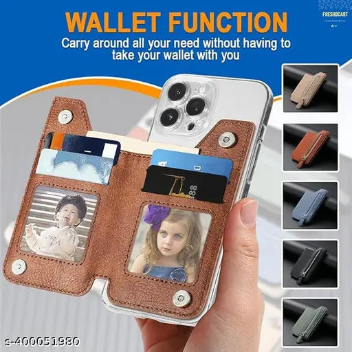 Stick on Wallet for Phone Case,Small Card Holder for Phone Case with Snap Closure, Card Holder for Back of Phone Cases Flip Leather Zipper Wallet Sleeve Pouch Compatible for Most Smartphones
