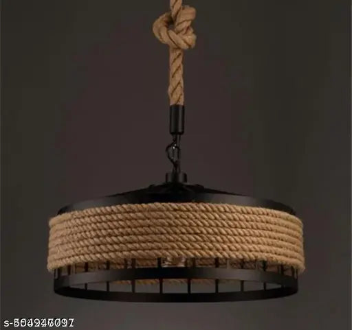 Modern Rope Metal Basket Pendant Light, Retro Industrial Woven Handmade Hanging Ceiling Lamp for Living Room, Home, Bedroom, Indoor & Outdoor Lighting | Hemp Rope Body Ceiling Pendent Lighting American Rustic Droplight Industrial Hanging Light Fixture for