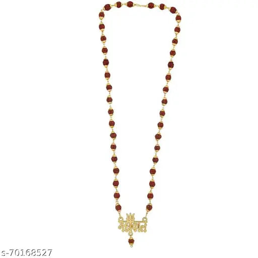 19 J JEWELS- Mahakal Pendant with Trishul Panchmukhi Rudraksh Locket Mala (10mm 36 Beard) Gold Plated Wood Chain (Pack of 1).