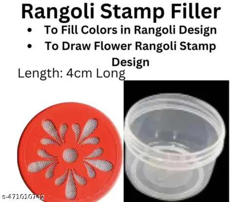 Rangoli Stamp Filler Set of 12 pcs | Rangoli Dabbi| Rangoli Making Kit | Rangoli Stencils (Om, Swastik, Lotus, Diya, Charan and Flower designs) for Indoor/Outdoor Decorative Rangoli
