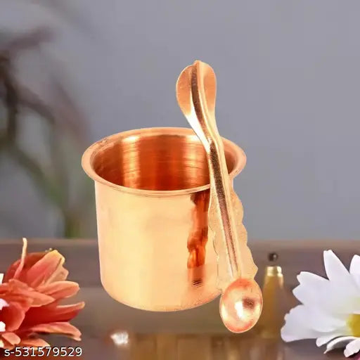 ELITETOUCH Copper Panchpatra with Aachmani (Spoon) for All Puja Purpose-4.5