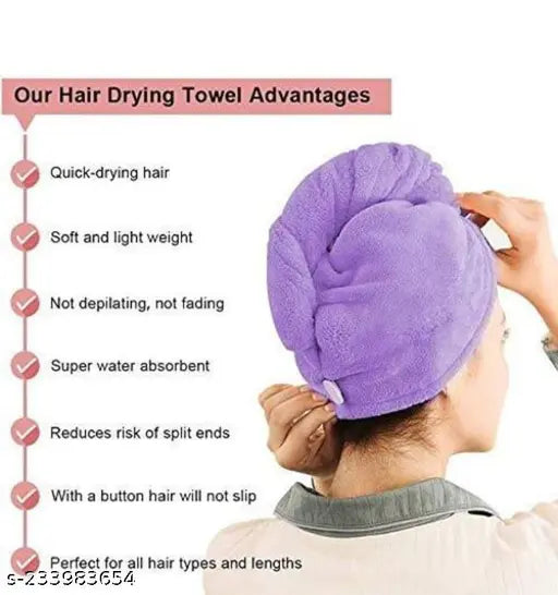 Hair Towel Wrap Turban Microfiber ' Hair Dry Towel Quick Dry Hair Had Trying Shower Head Towels Wrapped Bath Cap Anti Frizz Hair Care Dryer Towel For Women Girl Wet/Long /Curly/Phick Hair Shower Cap Heavy Quality Hair Wrap Towel Pack Of 2 ( Random Colour)