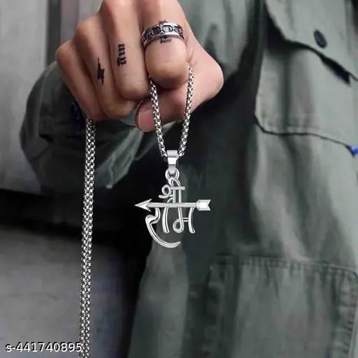 Trendy stylish new Silver plated SHRI RAM Hindu spiritual locket pendant with ball chain Temple Jewellery for boy/Men and girls/Women