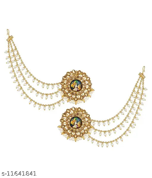 Allure Gold Plated Radha Krishna Bahubali Ear Chain Women's Earring