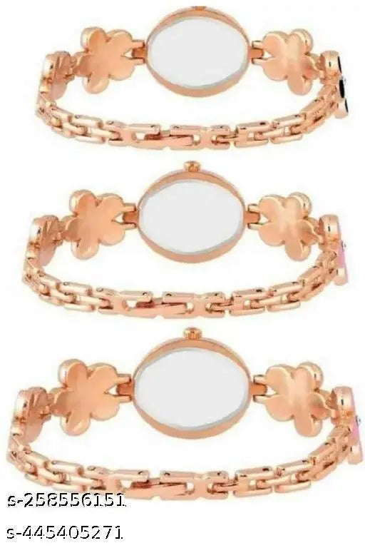 Flower Combo Wrist White Dial Pink Strap Analog Watch for Girls Pack of 3
