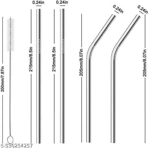 Reusablee Stainless Steel Straws for Drinking with Brushes 8.5 Inches BPA-Free Metal, Thick, Long (2 Bent + 2 Straight +1 Brush)