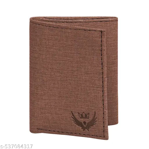 LORENZ Men's Trifold Wallet, Brown Textured Fabric, 6 Card Slots, 2 Currency Compartments, 2 Secret Pockets, ID Window | WL-98