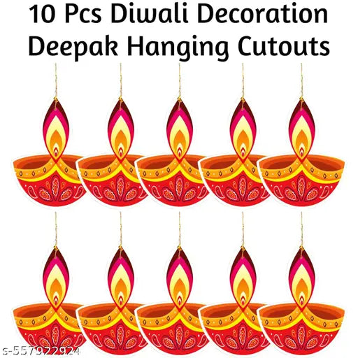 Hanging Deepak Dual Sided Printed for Diwali Decoration Set of 10 Pcs
