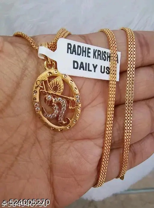 MANYA TRADITIONAL 1 GRAM  GOLD OM PENDANT WITH UNIC CHAIN FOR MENS AND BOYS