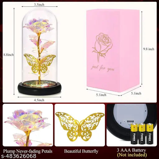 ClickCart Connect Rose Flower Gifts for Women,Colorful Rainbow Artificial Flower Rose Light Up Rose in Acrylic Dome,Women Gifts,Valentines,Anniversary,Wedding Gifts (Rose Flower Gift with Butterfly)