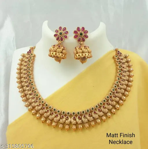 Shilpa creation's Gold plated pearl & ruby studded artificial temple jewellery. Wedding Jewellery Necklace of Adyashree latest jewellery fashion Set For Women II