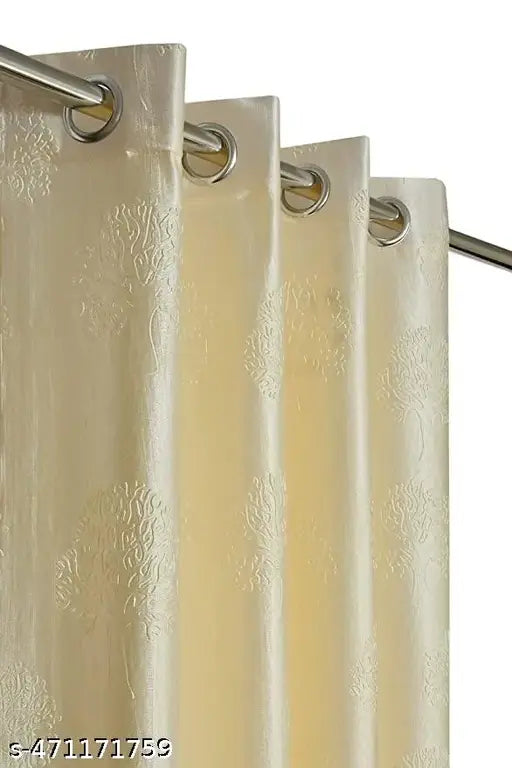 MSD Decor Hub Premium Tree Punching Heavy Long Crush Polyester Floral Long Door Curtains for Living Room Bedroom and Office, 7 Feet,CREAM