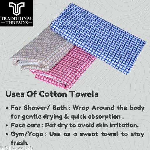 Traditional Thread's 100% Cotton Large Size Bath Towel | Ultra Soft,Absorbent,Light Weight & Quick Dry Towel for Bath, Travel, Gym, Beach |Towels for Bath Large Size | Cotton Towel | 30 X 60, Set of 3