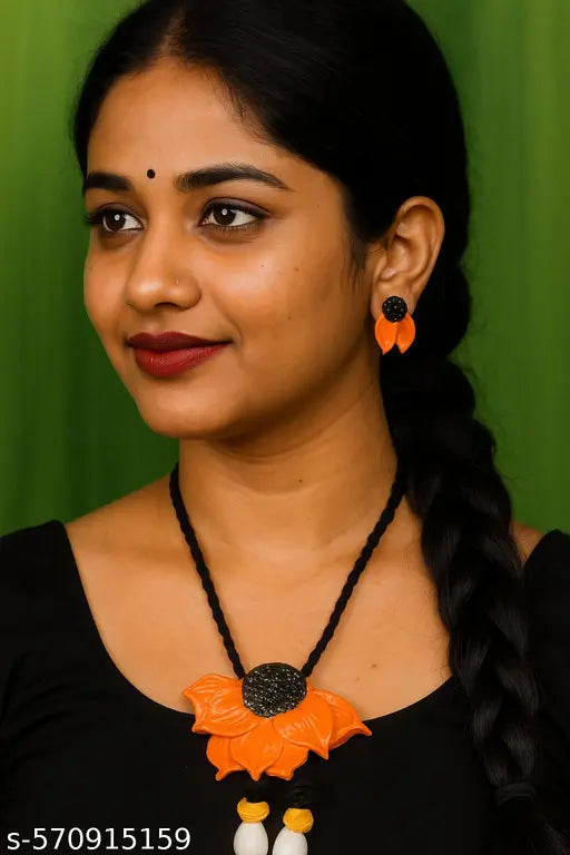 Handmade Clay Jewellery Set Half Sunflower