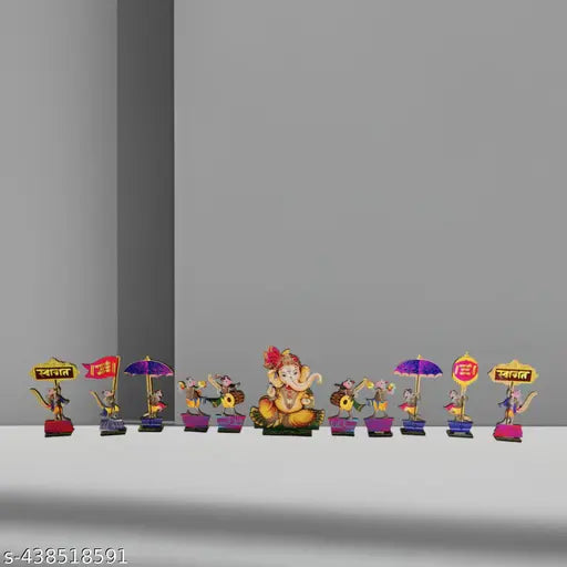 Ganesh ji welcome set for ganesh chaturthi made up of mdf decorative item for office home and temple