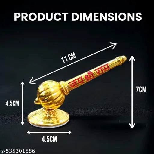 Lord Shree Hanuman Ji Big Gada with Jai Shree Ram Engraving Idol for Mandir Pooja Room Home & Office Decor, Bajrangbali Sankat Mochan God Idol for Car Dashboard (Golden - Metal Gada)