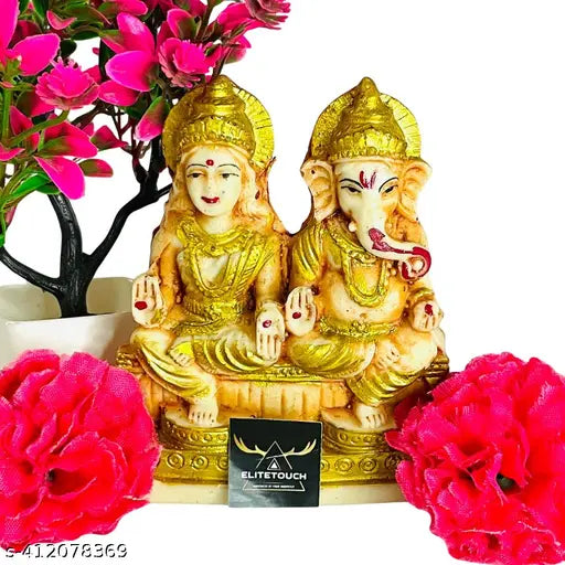 ELITETOUCH Ganesha Laxmi Set For Puja, Laxmi Ganesha Murti, Laxmi Ganesha Murti For Diwali Pooja, Marble Laxmi Ganesha For Diwali, Laxmi Ganesha for Vastu, home, temple, office, Gifting And Purpose Luck And Happiness Marble Size Lxbxh=10x2x12 Cm