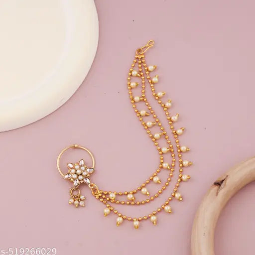 ✨ GC premium jewellery Elite Graceful Nosepins | Elegant Gold-Plated Nosepin with Pearl & Crystal Accents | Traditional & Contemporary Nose Ring for Women | Perfect for Weddings, Festivals & Special Occasions ✨