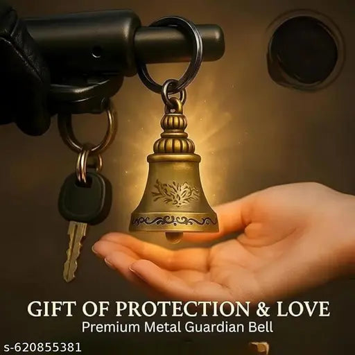 Guardian Bell Keychain for Bike & Car | Tibetan Texture Bell with Evil Eye & Silver Hook | Good Luck Protection Charm Keychain