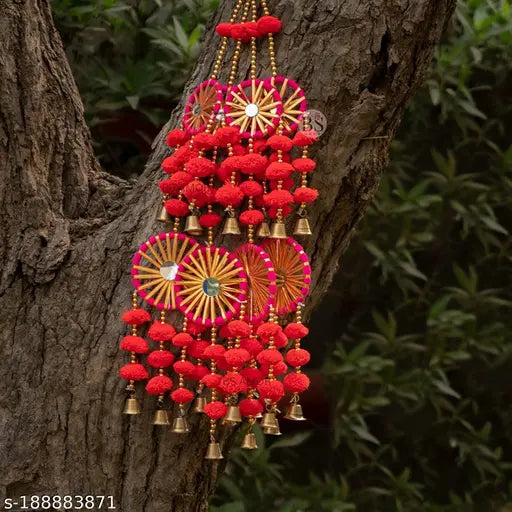 Bellu 4 Dual Red Chakri Latkan Traditional Hanging Latkan for Party, Wedding, Room, Home, Main Door ,Diwali Decoration Items wall decor & hangings