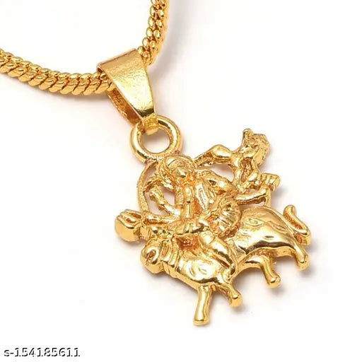 Gold Plated Classic Design Godess Maa Durga Sherawali MATA Rani God Religious Chain Pendant Locket Necklace Spiritual Jewellery for Men/Women
