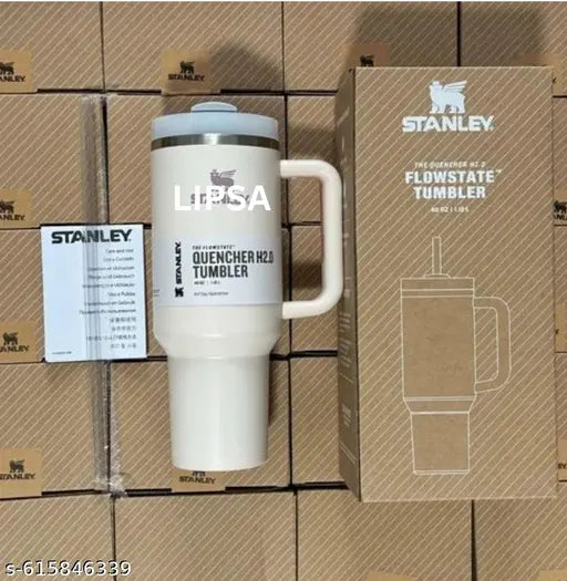 LIPSA  Quencher H2.0 Tumbler with Handle and Straw 30 oz 1.2L Insulated Tumbler with Straw | Leakproof Sipper Bottle for Adults & Kids | Stainless Steel Water Bottle | 8H Hot & 12H Cold | Gym, Office, Travel School Flask |  WHITE-1200ML