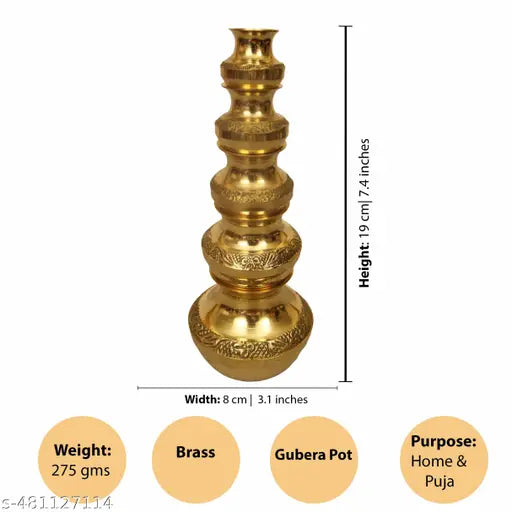 Putrika Brass Kubera Kudam Set of 5|Gubera Panai Set|Matki Set of 5|Kalash Set|Lakshmi Kuberar Lucky Pot|kuberar panai for Pooja/Home Decor [Weight: 275gm Height: 7.5inch]