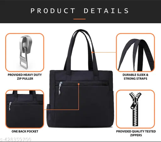 Double Pocket Handbag for Women: Stylish, Ideal Companion for Work, Travel, Polyester Material, Spacious 10-liter Capacity, 6 Pockets. (Black)…