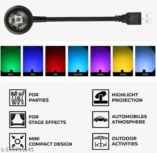 360 Degree Rotatable 7 Color 13 Functional Modes with Pattern Changing Button USB Sunset Projection Lamp USB Night Light for Cars, Bedroom, Parties, Videos, Insta Reels and More Night Lamp  (10 cm, Bl