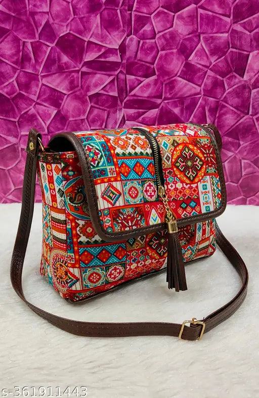 New stylish women Maroon PU sling bags/Cotton Fabric sling bags for women/Full handwork bag/party wear and wedding bag for women/Ikkat sling bags