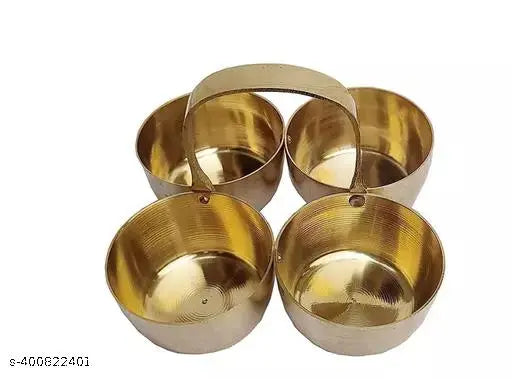 Brass Small Brass Puja Roli Chawal, Elaichi, Mishri 4 Bowl Stand