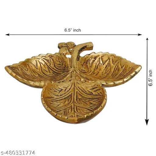 Metal 3 Part Leaf Shape Tray Perfect for Home Centre Table Serving Dry Fruits (Golden, Pack of 1) decorative showpiece