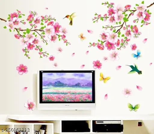 Wall Stickers Flowers TV Background Branch LED LCD Living Area Decoration PVC Vinyl