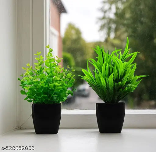 Elencraft® Artificial Plant With Pot For Indoor And Outdoor Decoration, Artificial Plant For Home Décor, Fake Plant For Home, Office, Living Room Decoration, Greenery Artificial Plant For Gift Item For Room Decoration (Pack Of 2)