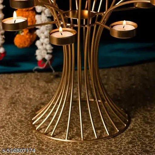 Tree Design Blooming 24 Tealight Candle Holder - Tree Tea Light Candle Holder | Golden Metal Candle/Diya Stands for Home Decor