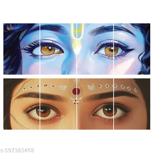 Shri Krishna & Radha Eyes Poster Set of 12 – A4 Size Split Wall Art Prints on 300 GSM Matte Paper