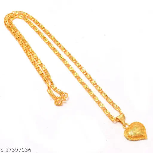 Jewar Mandi Fine Gold Plated Heart/Pan/Dil Locket Brass Pendant Designer Jewellry with Chain for Men