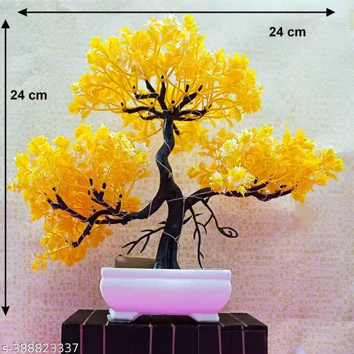 Asharya® Realistic Artificial Bonsai Tree with LED For Home Décor Items, Fake Plants for Living Room, Office, indoor and  Outdoor Decoration, Festival and Gift items (Yellow Green, 24cm)