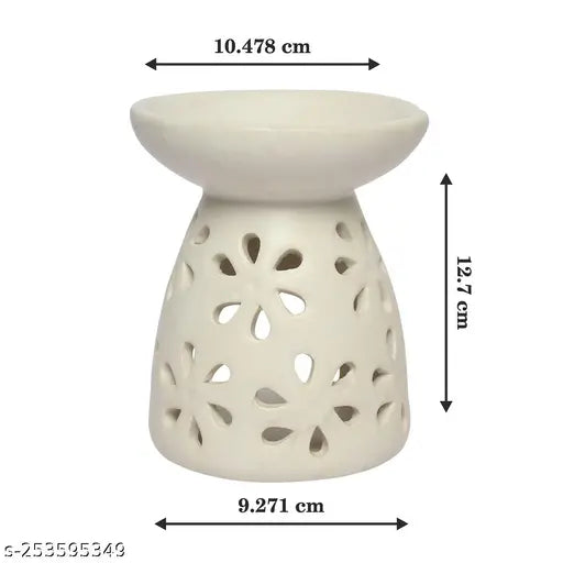 Candle Diffuser for Home Fragrance, Aroma Oil Burner with 1 T-Light & 1-10 ml Aroma Oil -Fragrance White Jasmine (White Diffuser Pot)