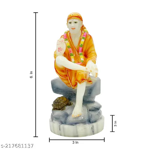 Chaque Decor Sai Baba Handpainted Idol For Success & Gifts/Pooja Room/Home Decoration(3x3x6) (Orange)