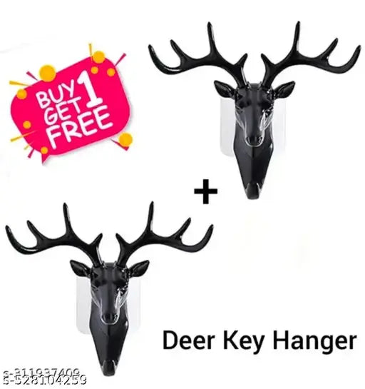 Deer Head Key Holder Wall Mount Sticker (Pack of 2) , Deer Head Key Holder , Key Organizer , Modern Wall Art , Creative Key Storage ,Wall Decor , Decorative Key Holder , Key Hanger