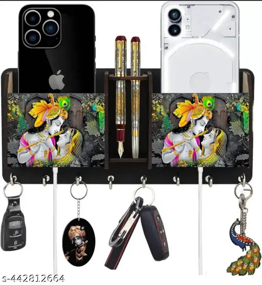 Radha Krishna wood key holder