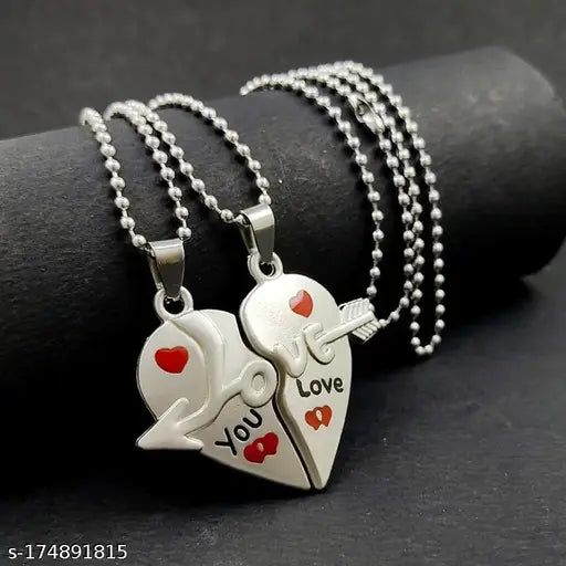 Couple Heart Lockets | Silver Couple Heart Chains | Couple Pendants | Fashionable Heart Lockets for him and her| Arrow Heart Lockets