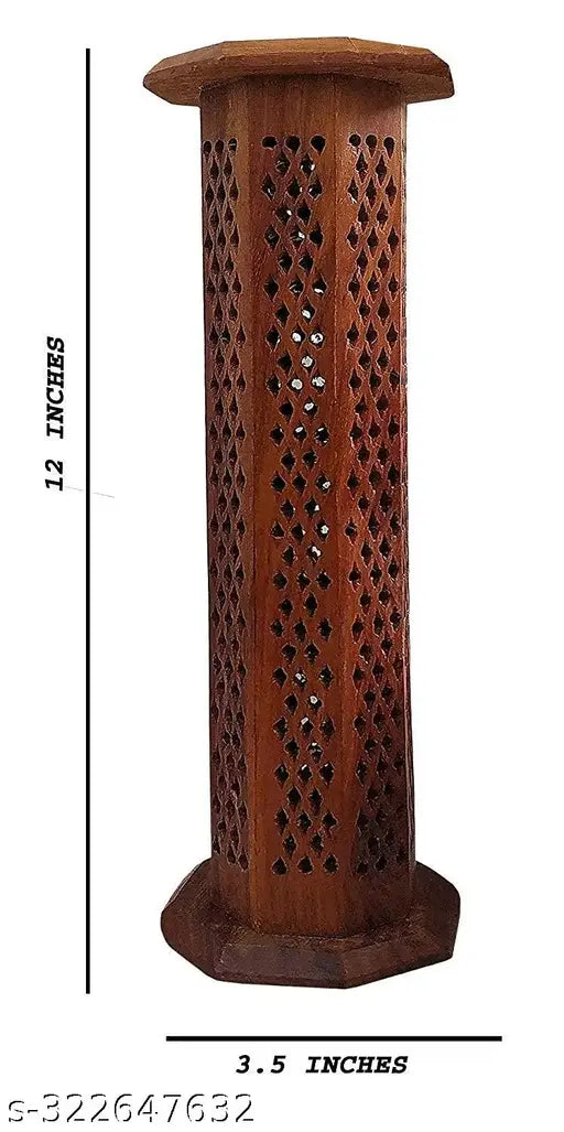 HusNain Sheesham Wooden and Brass Agarbati Holder, Dhoop Agarbatti Stick Wodden Box Holder Stand