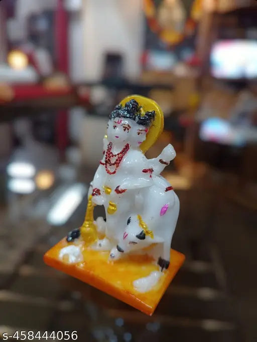Shri Dattatrey Statue with Cow, Hindu Deity Figurine for Decor & Puja.