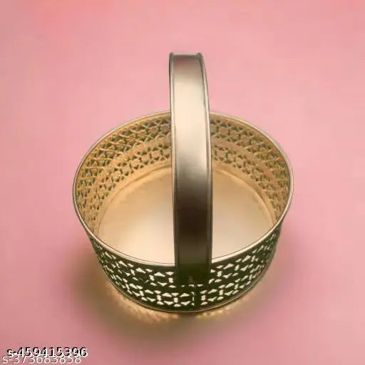 ET Expo-Trends® Flower Basket | Pooja Basket with Handle | Dolchi Basket for Puja Brass Traditional Round Shape Pooja Basket/Pooja Dalia (8 Inch)