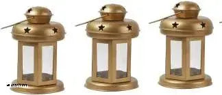 Star Cutting Light Decorative Lantern Tealight Candle Holder for Decorate Our Home on Diwali and Other Festival. Iron, Glass (pack of 3)